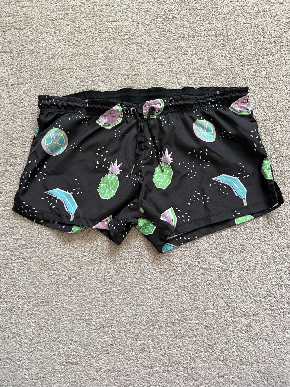 ASOS Black Pineapple & Fruit Print Swim Trunks - Large